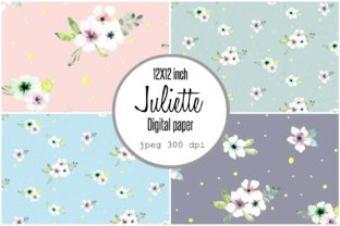 Digital Paper White Watercolor Flowers